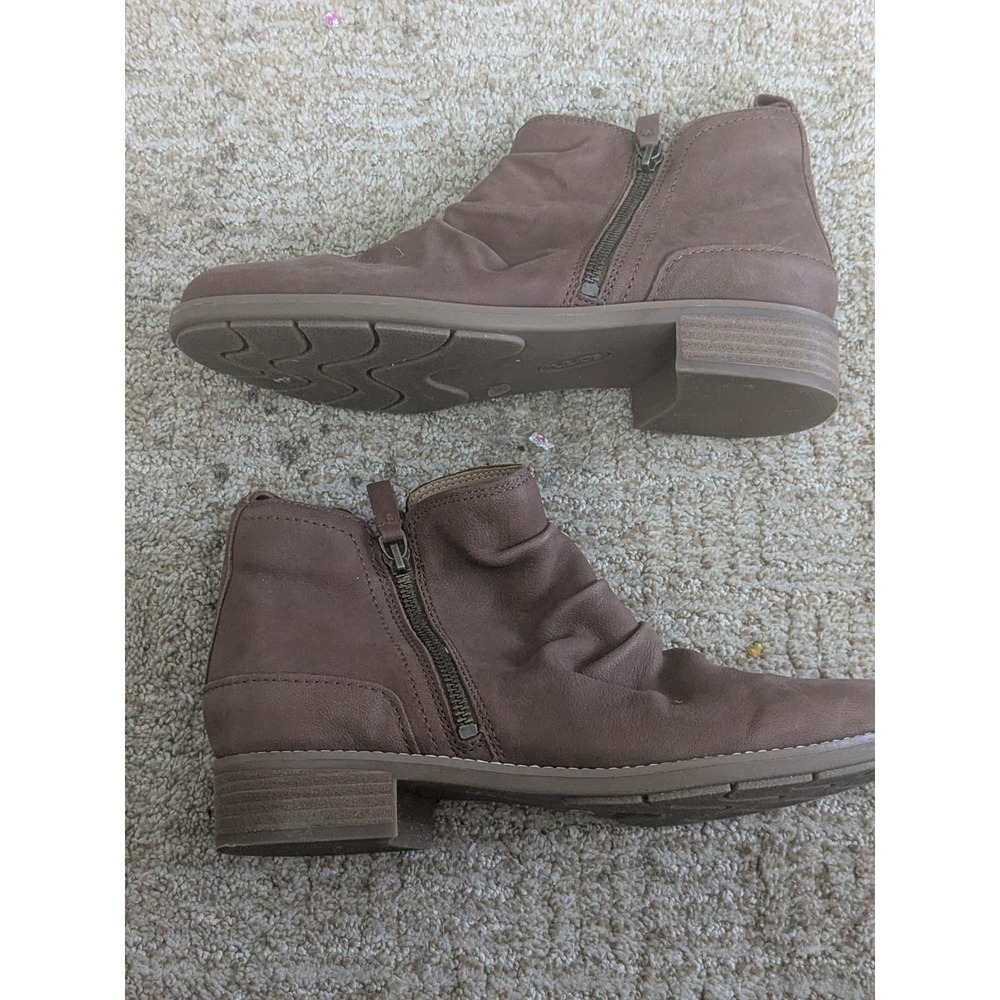 Earth Shoes Womens Brown Leather Ruched Slouchy Ankle Boots Side Zip Size 10M